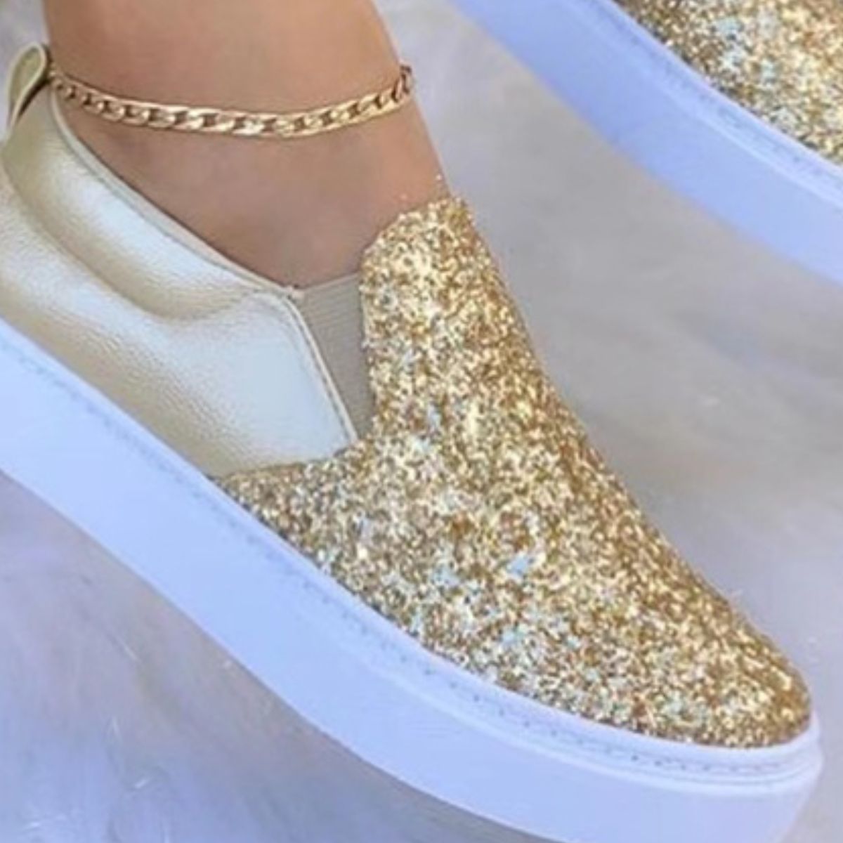 Sequin Round Toe Platform Slip-Ons