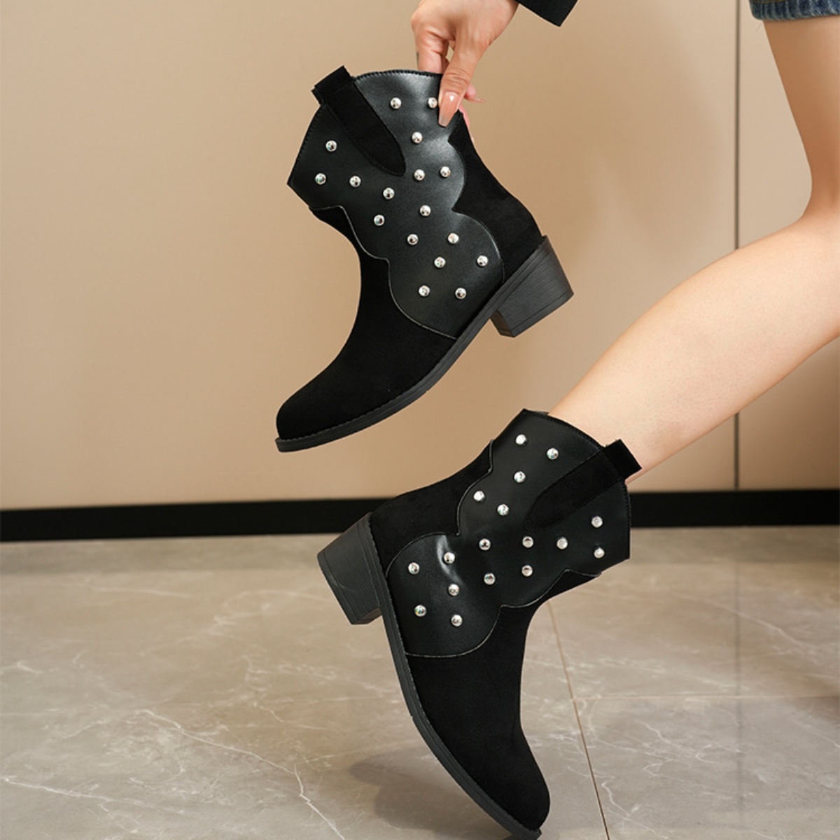 Studded Western Ankle Boots