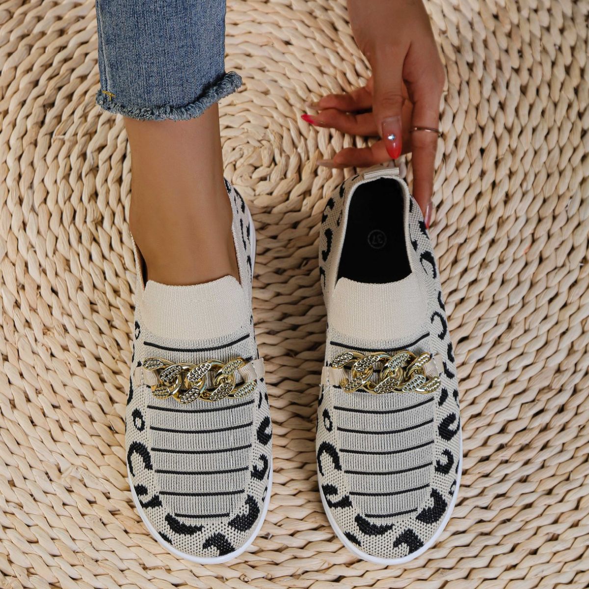 Leopard Round Toe Slip Ons