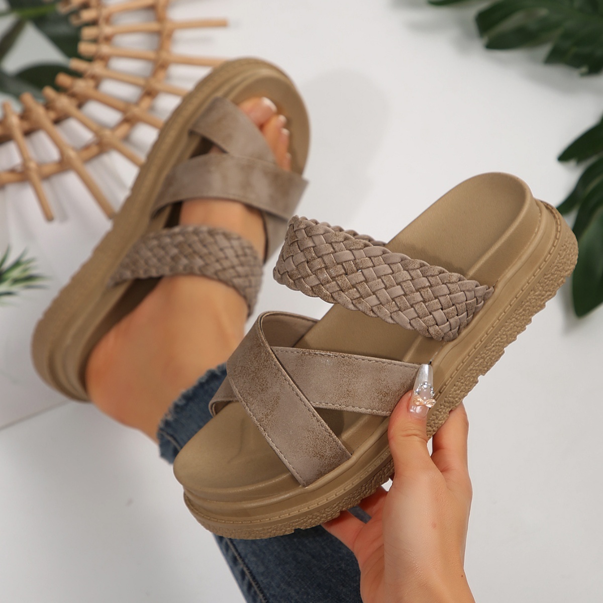 Braided Strap Platform Sandals