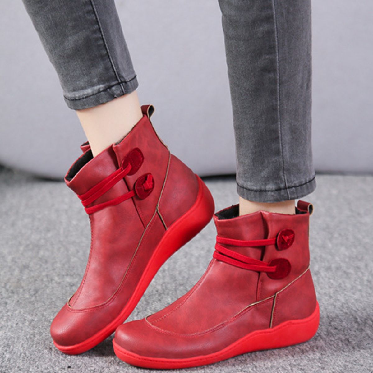 Button Detail Ankle Boots