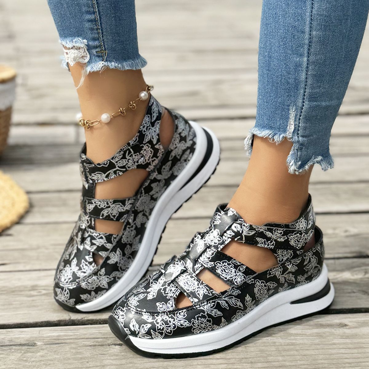Cutout Velcro Sandals