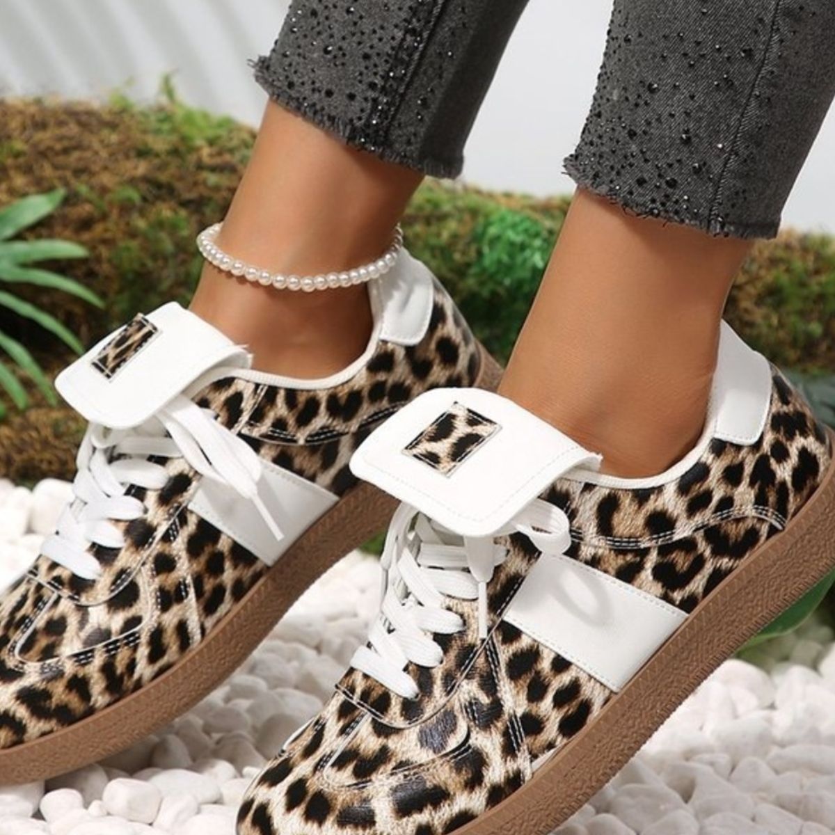 Leopard Lace Up Sneakers