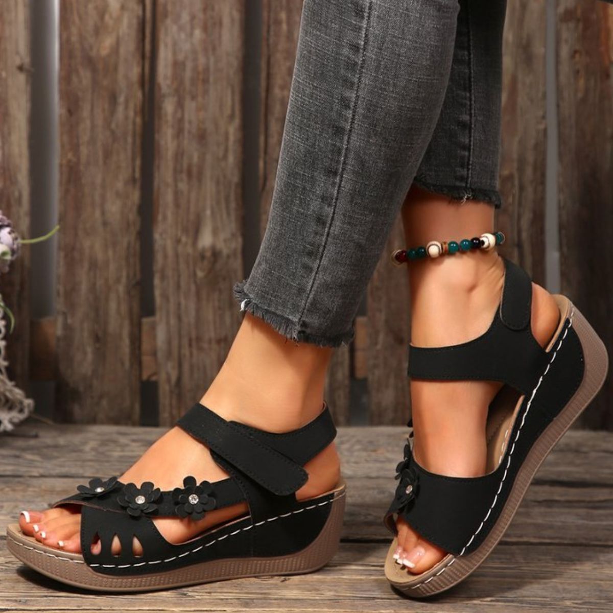 Floral Embellished Wedge Sandals