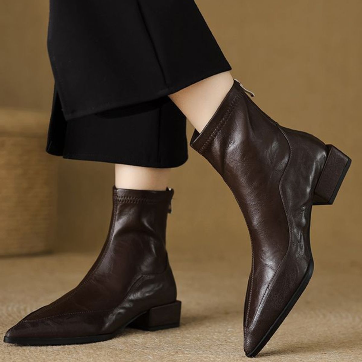 Point Toe Block Heels Boots