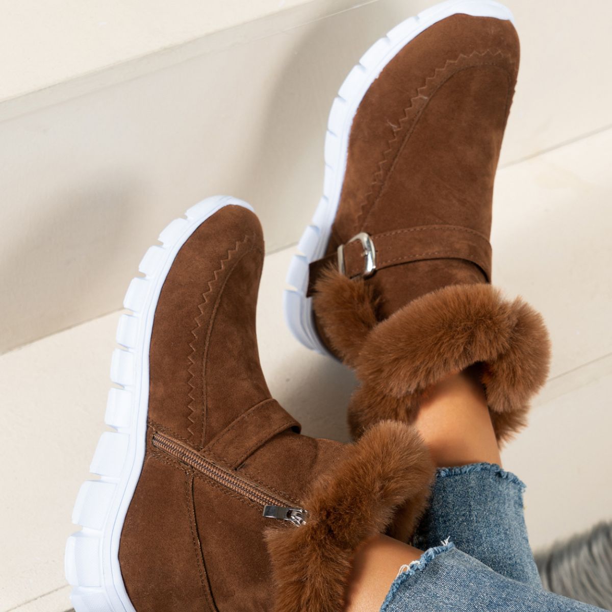 Faux Fur Trim Ankle Boots