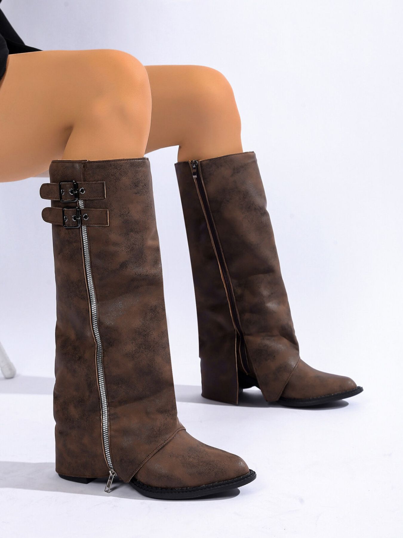 Point Toe Block Heels Boots