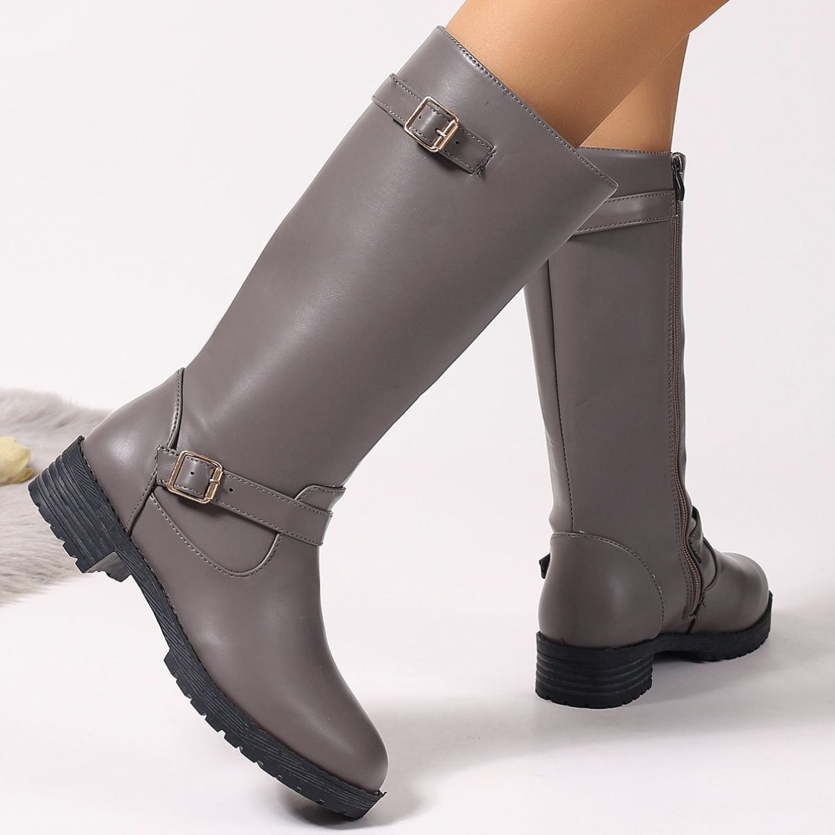Round Toe Block Heels Boots