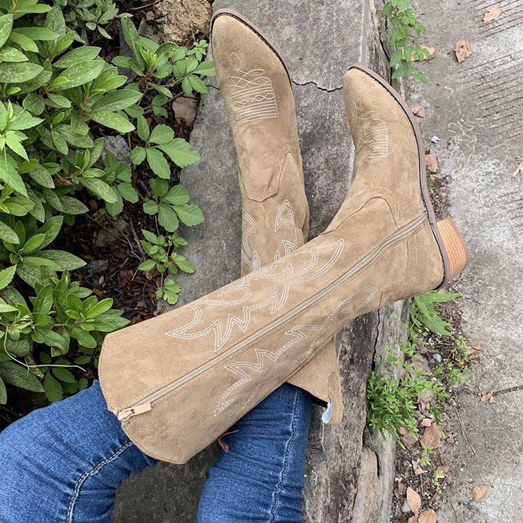 Point Toe Block Heels Boots