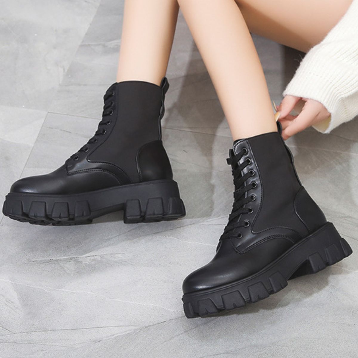 Lace Up Platform Ankle Boots