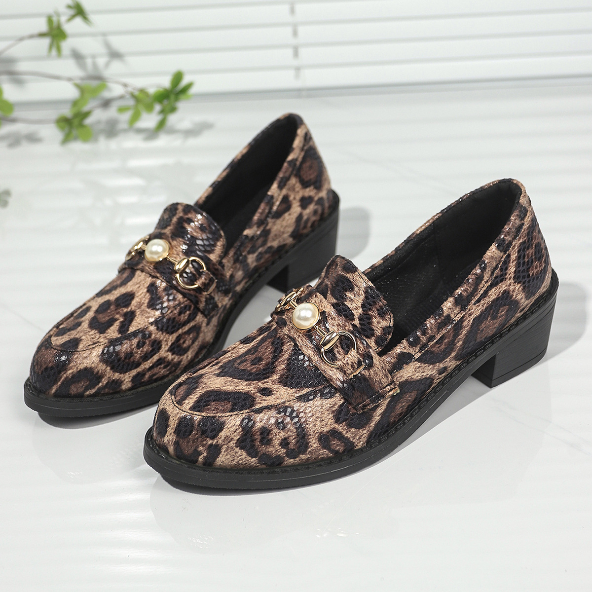 Round Toe Block Heel Loafers