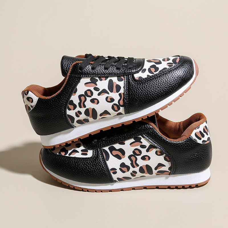 Leopard Round Toe Lace Up Sneakers