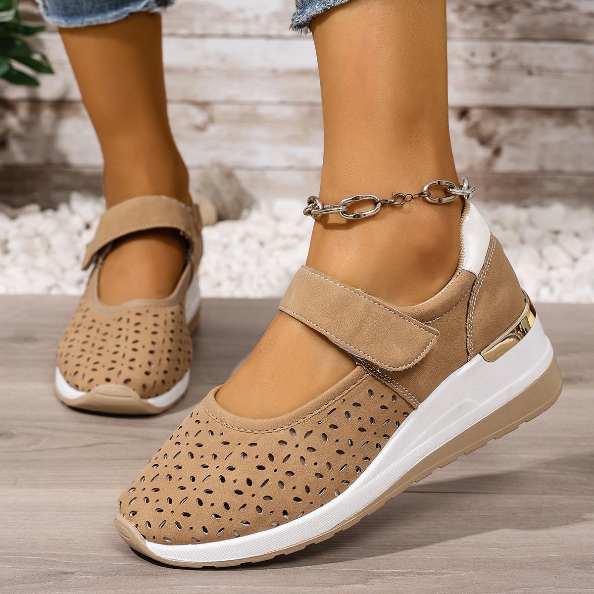 Breathable Cutout Wedge Loafers