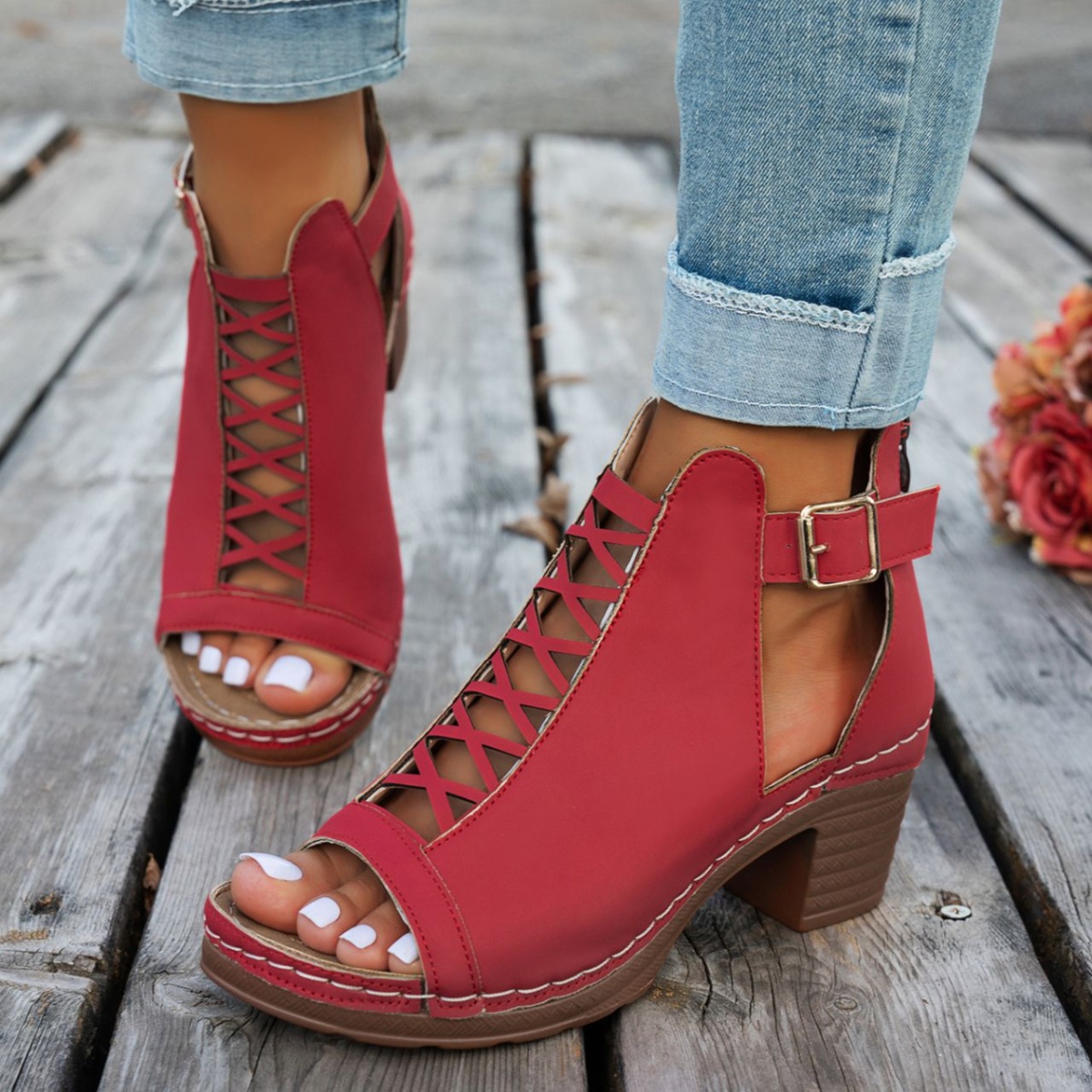 Buckle Block Heels Sandals