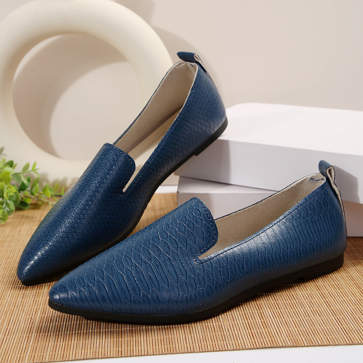 Snake Print Pointed Toe Slip-Ons