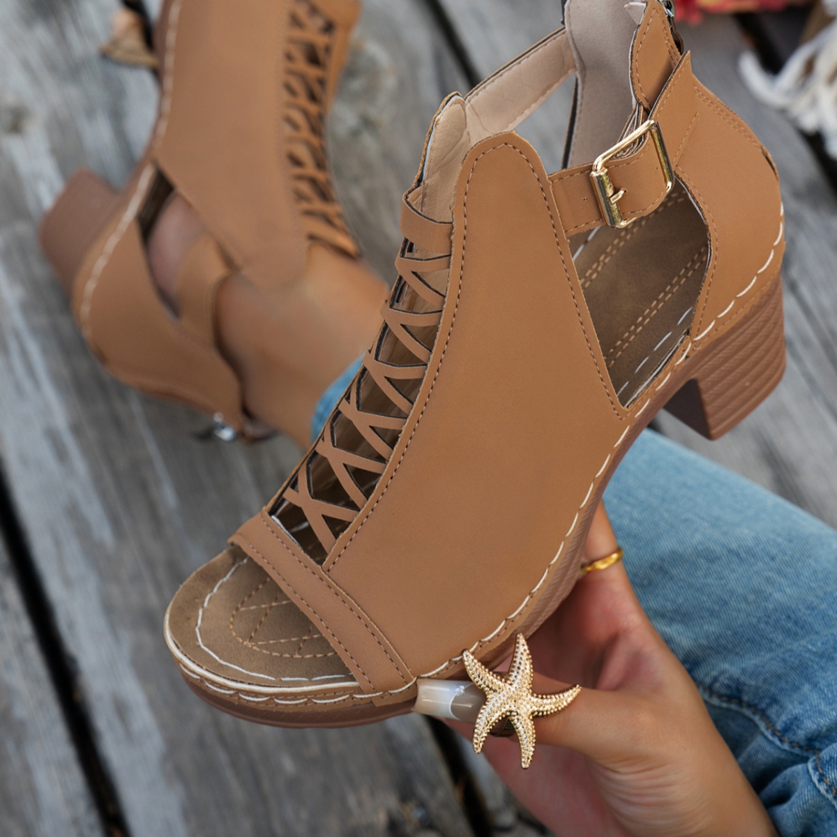 Buckle Block Heels Sandals