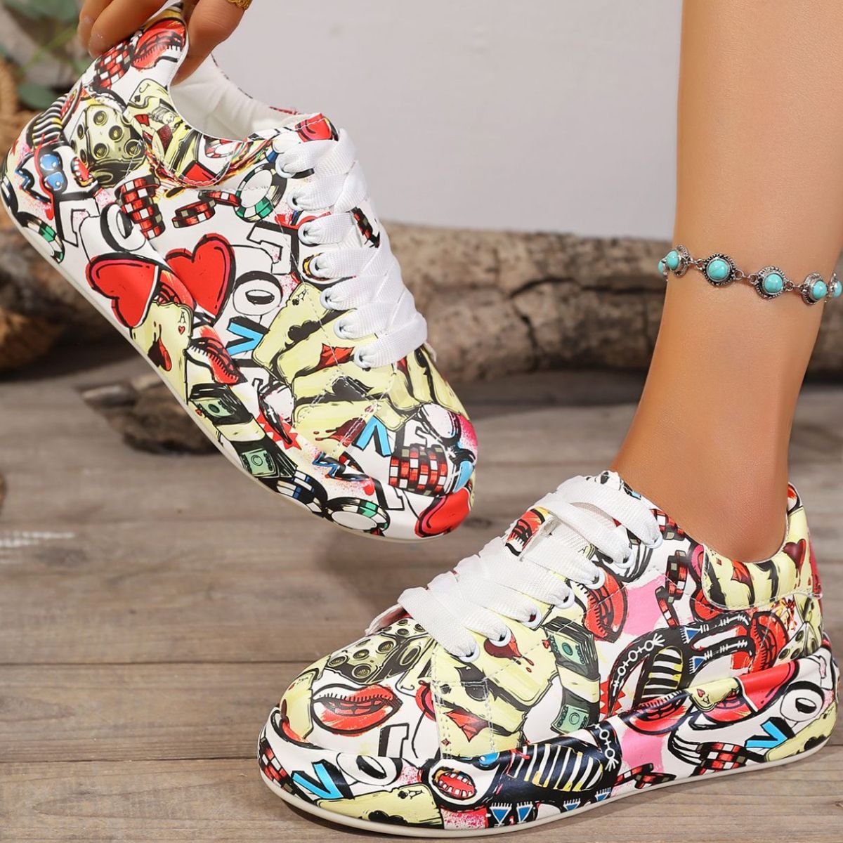 Abstract Print Lace Up Sneakers