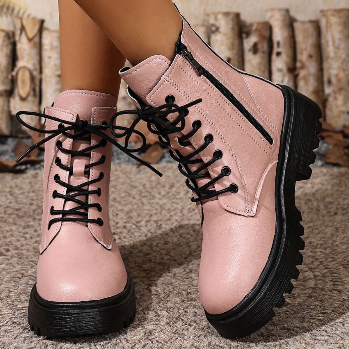 Round Toe Block Heels Boots