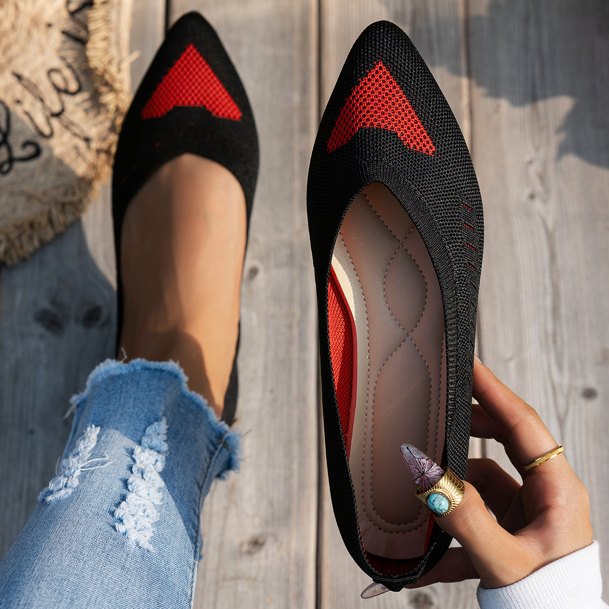 Mesh Point Toe Flat Slip-Ons