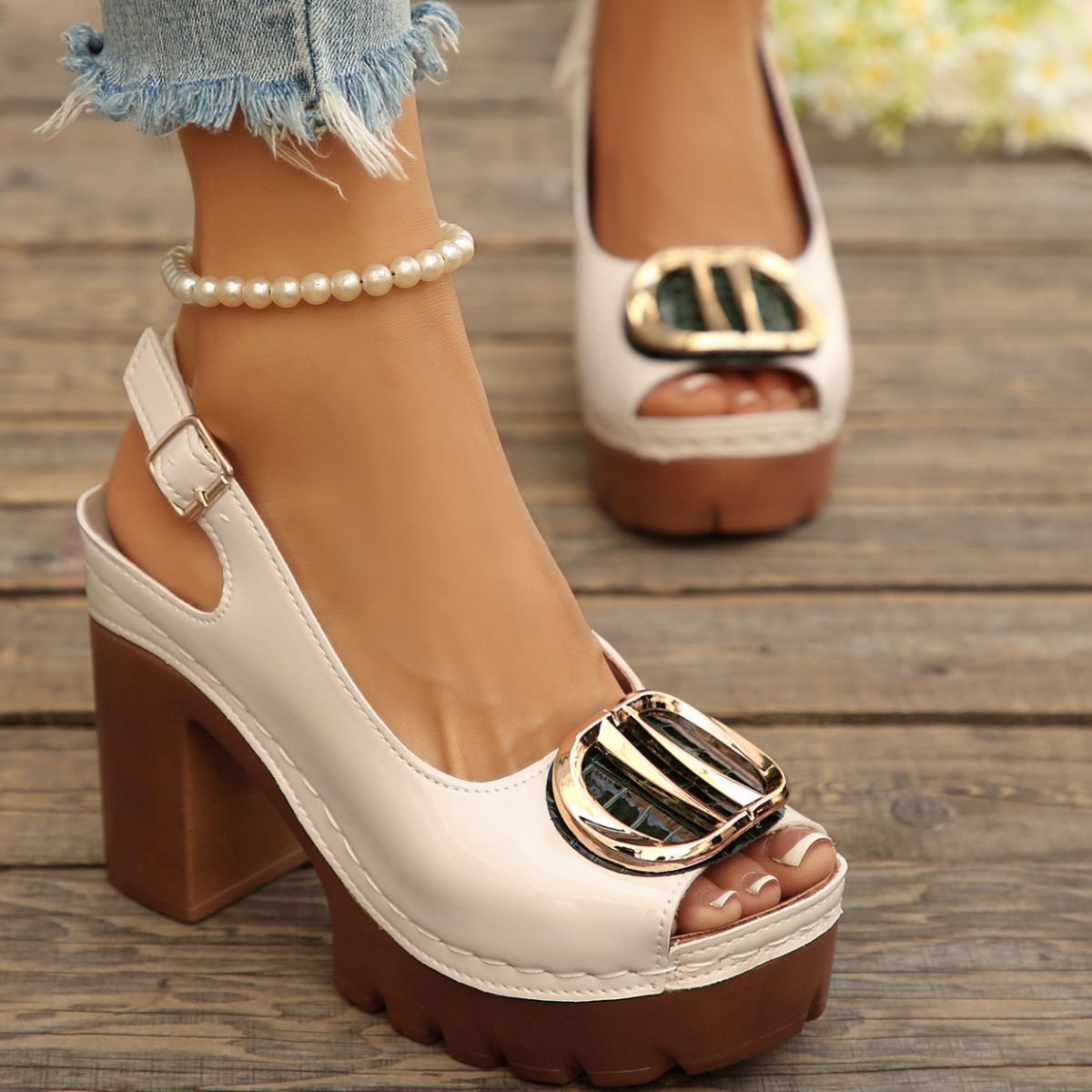 Peep Toe Block Heels Sandals