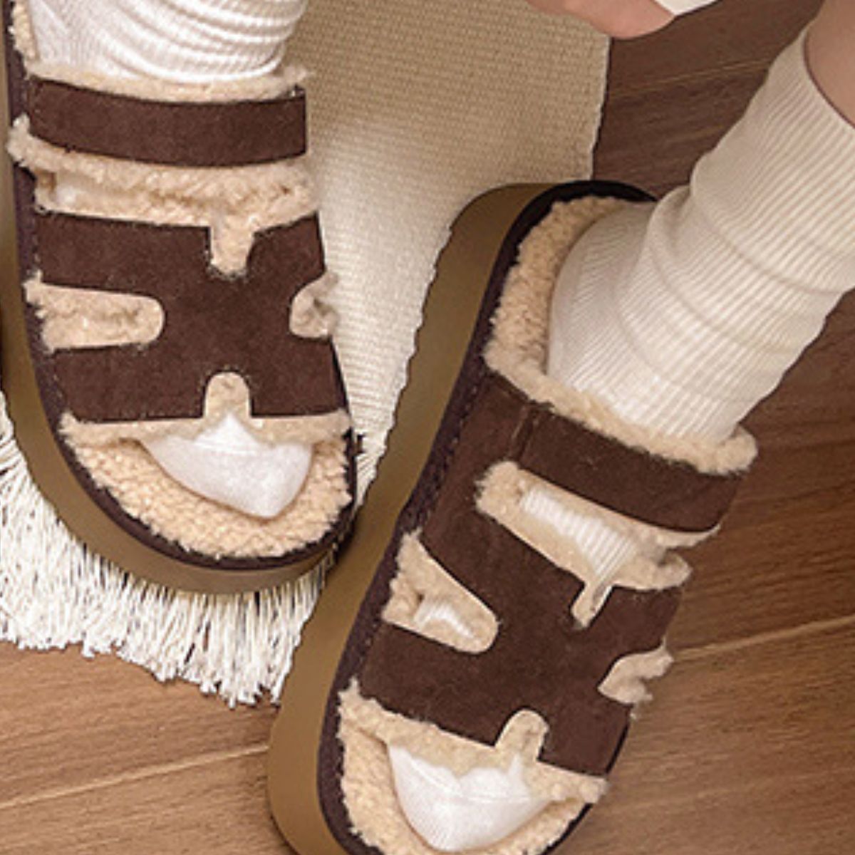 Fluffy Platform Velcro Slippers