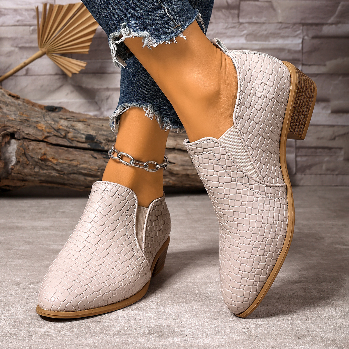 Point Toe Block Heels Ankle Boots