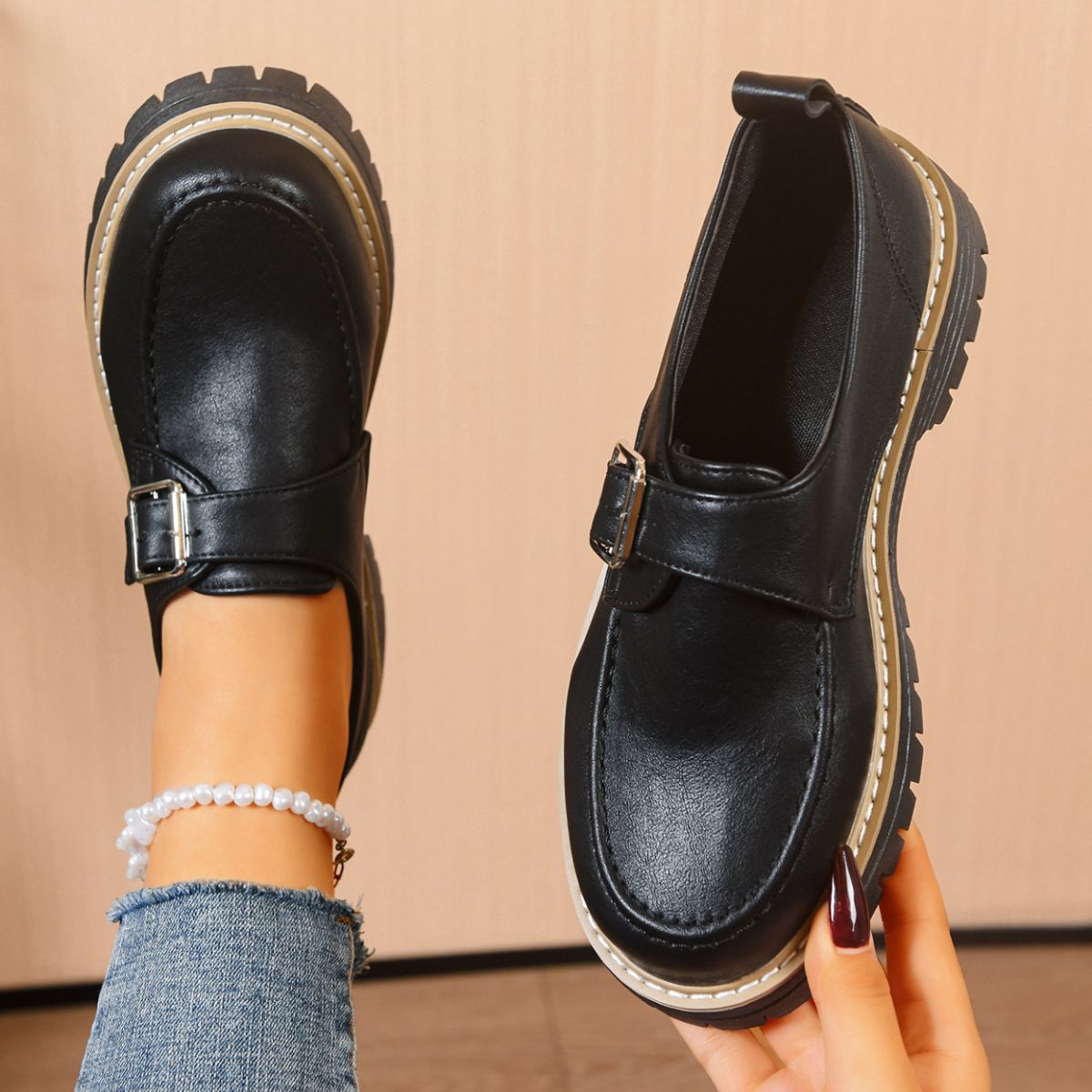 Round Toe Buckle Loafers