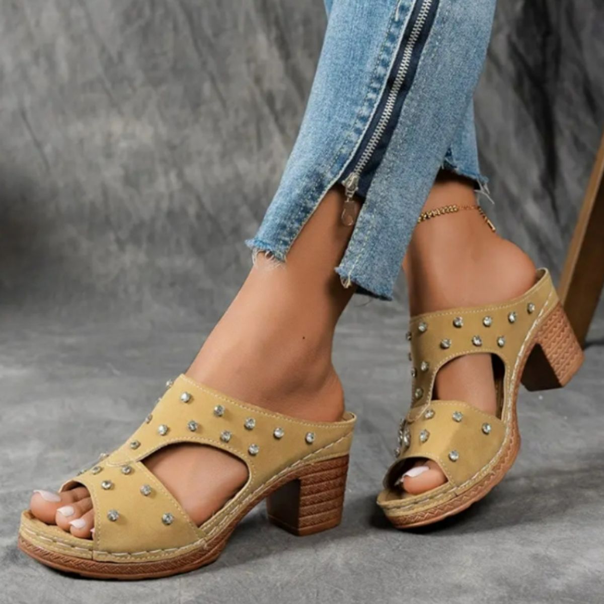 Open Toe Block Heels Sandals