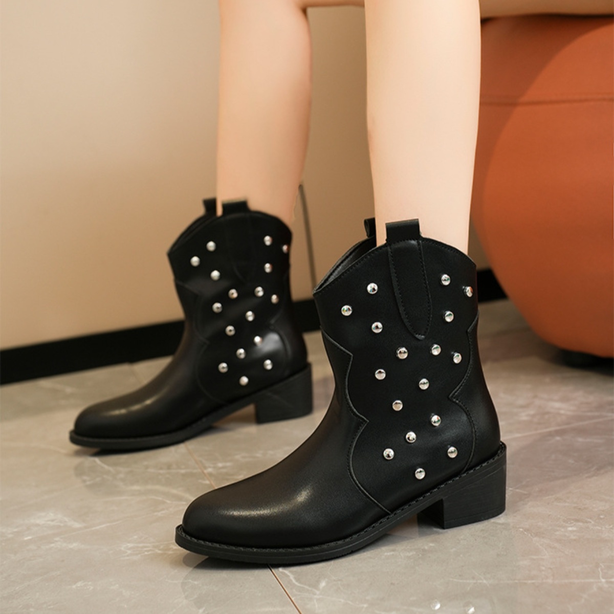 Studded Western Ankle Boots