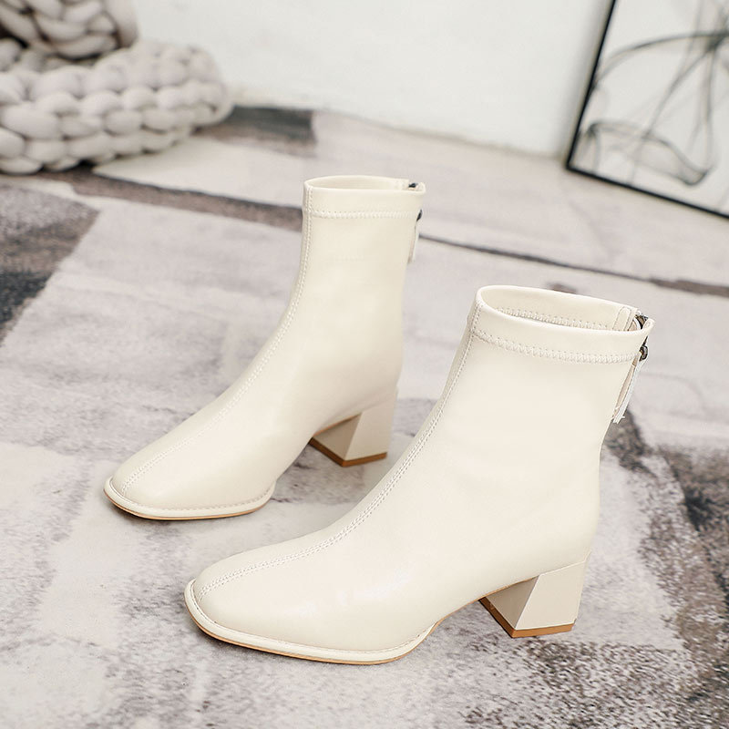 Round Toe Block Heels Boots