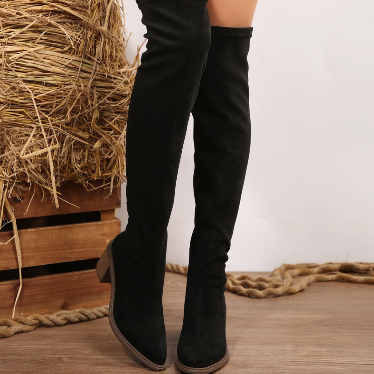 Point Toe Block Heels Boots