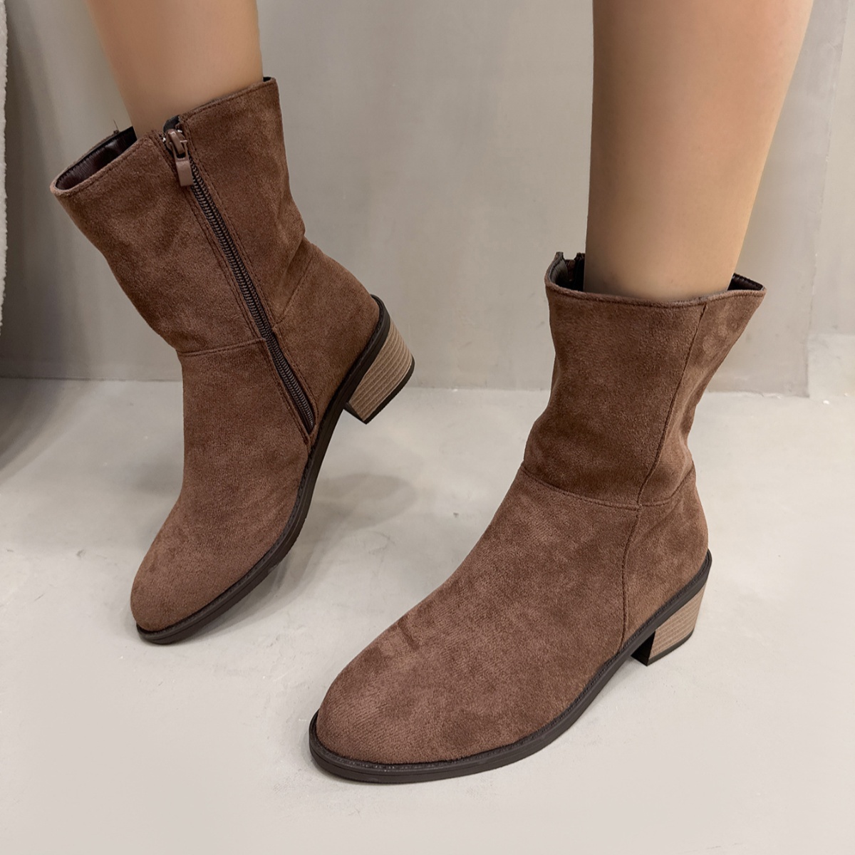 Round Toe Block Heels Ankle Boots
