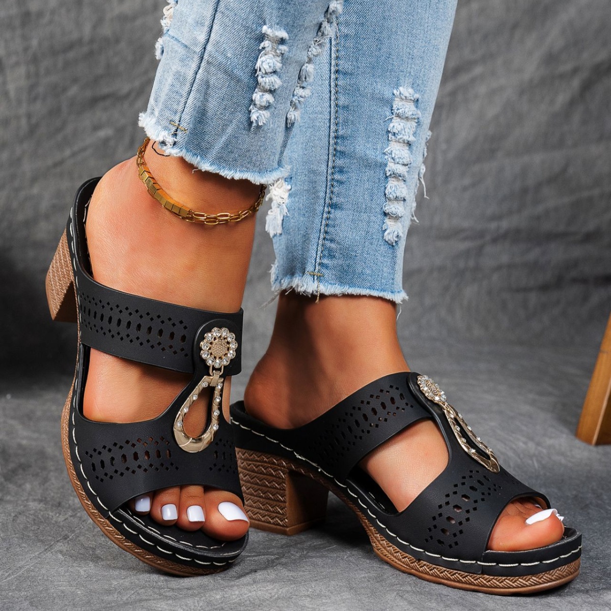 Open Toe Block Heels Sandals