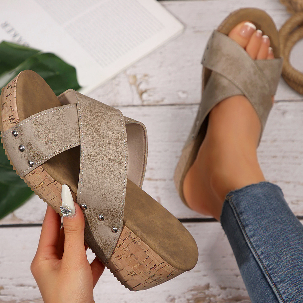 Crisscross Open Toe Wedge Sandals