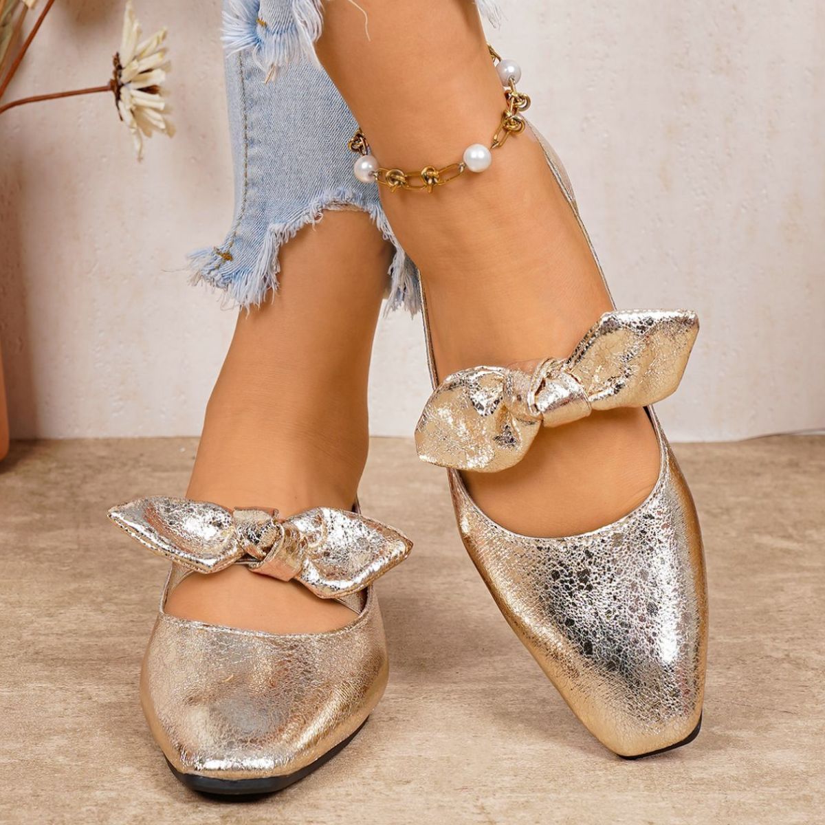 Bow Square Toe Slip-Ons