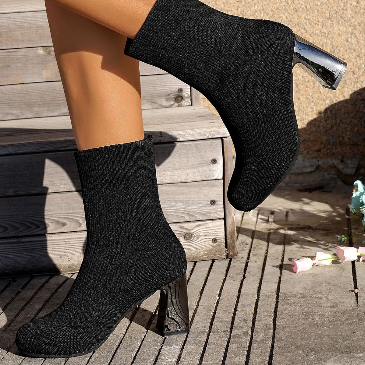 Round Toe Block Heels Boots