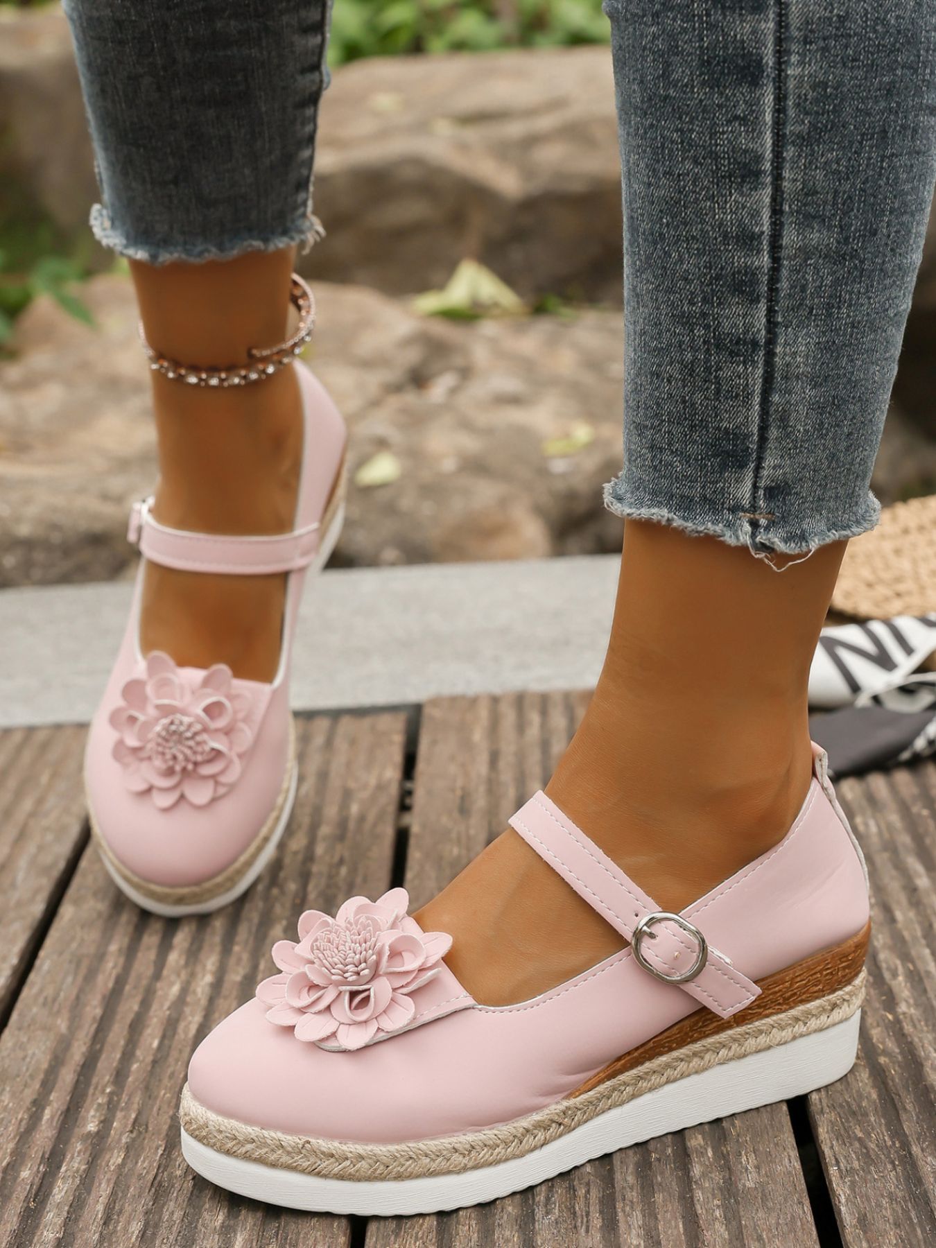 Flower Embellished Mary Jane Loafers