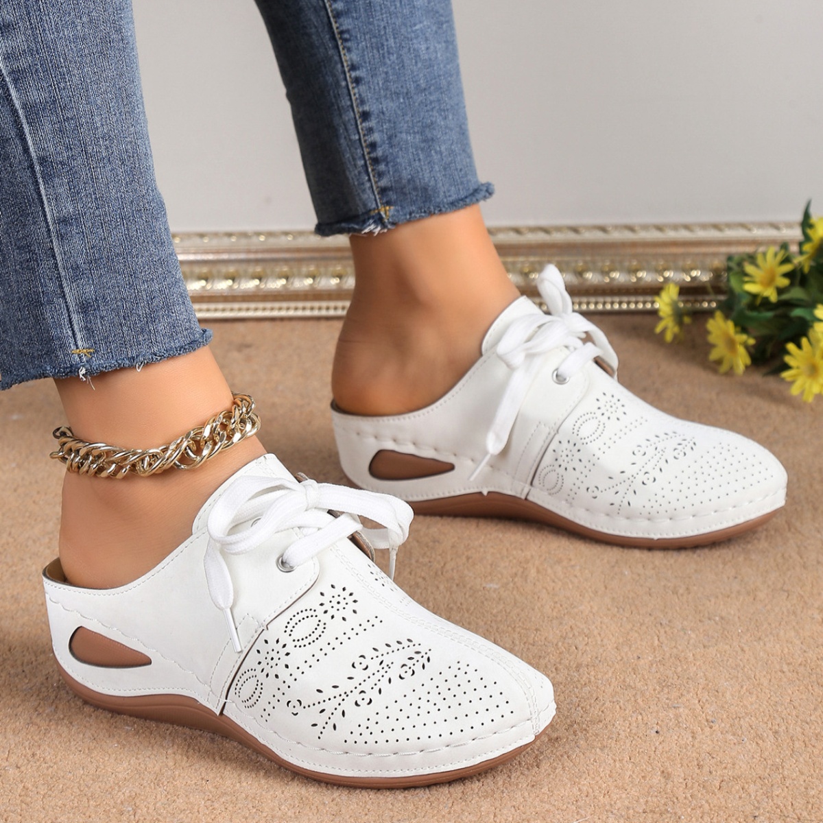 Lace-Up Wedge Slip-Ons