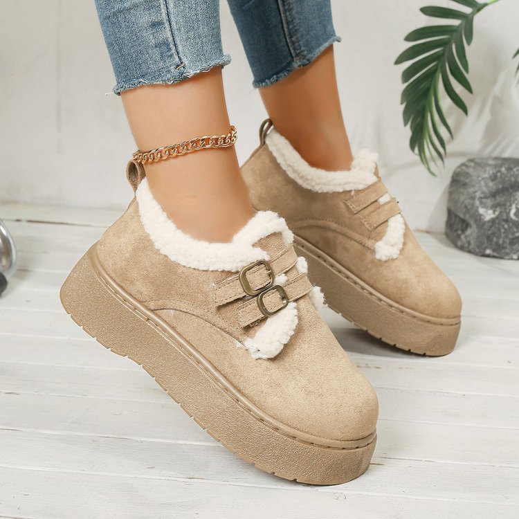 Buckle Strap Faux Fur Trim Platform Boots