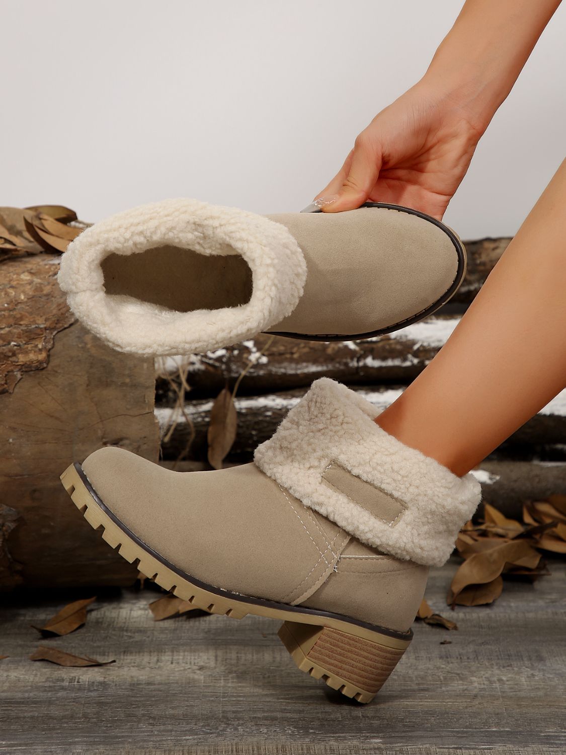 Thermal Fuzzy Block Heel Boots