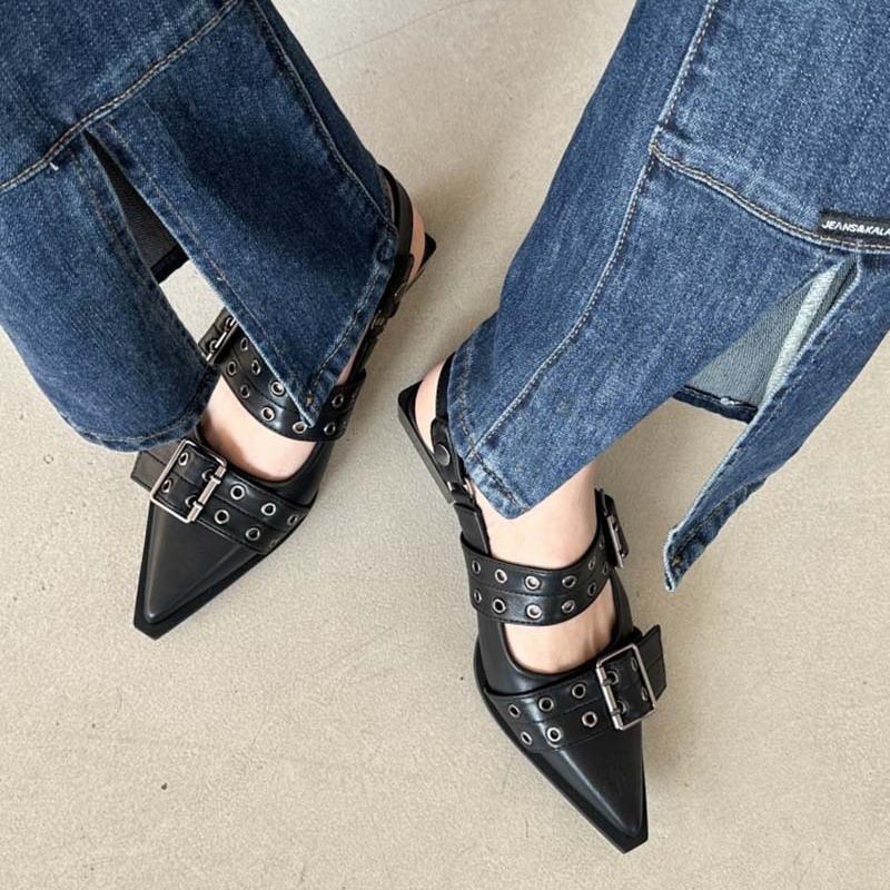 Point Toe Eyelet Buckle Slip-Ons