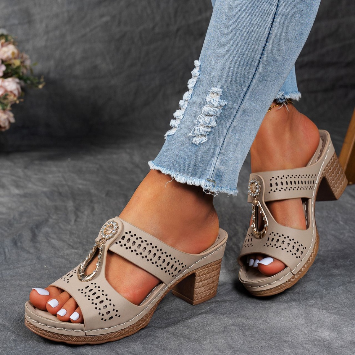 Open Toe Block Heels Sandals