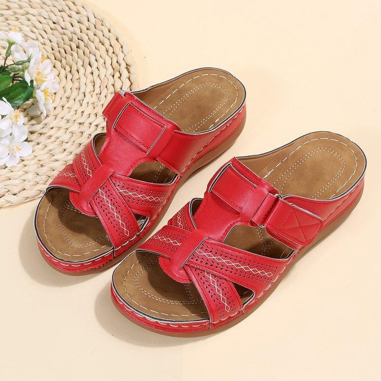 Cutout Leather Wedge Sandals