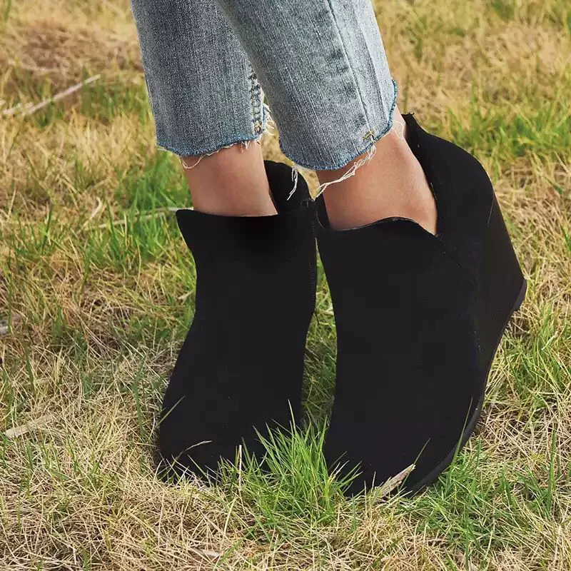 Side Zipper Wedge Boots