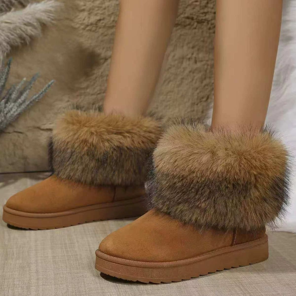 Fuzzy Trim Ankle Boots
