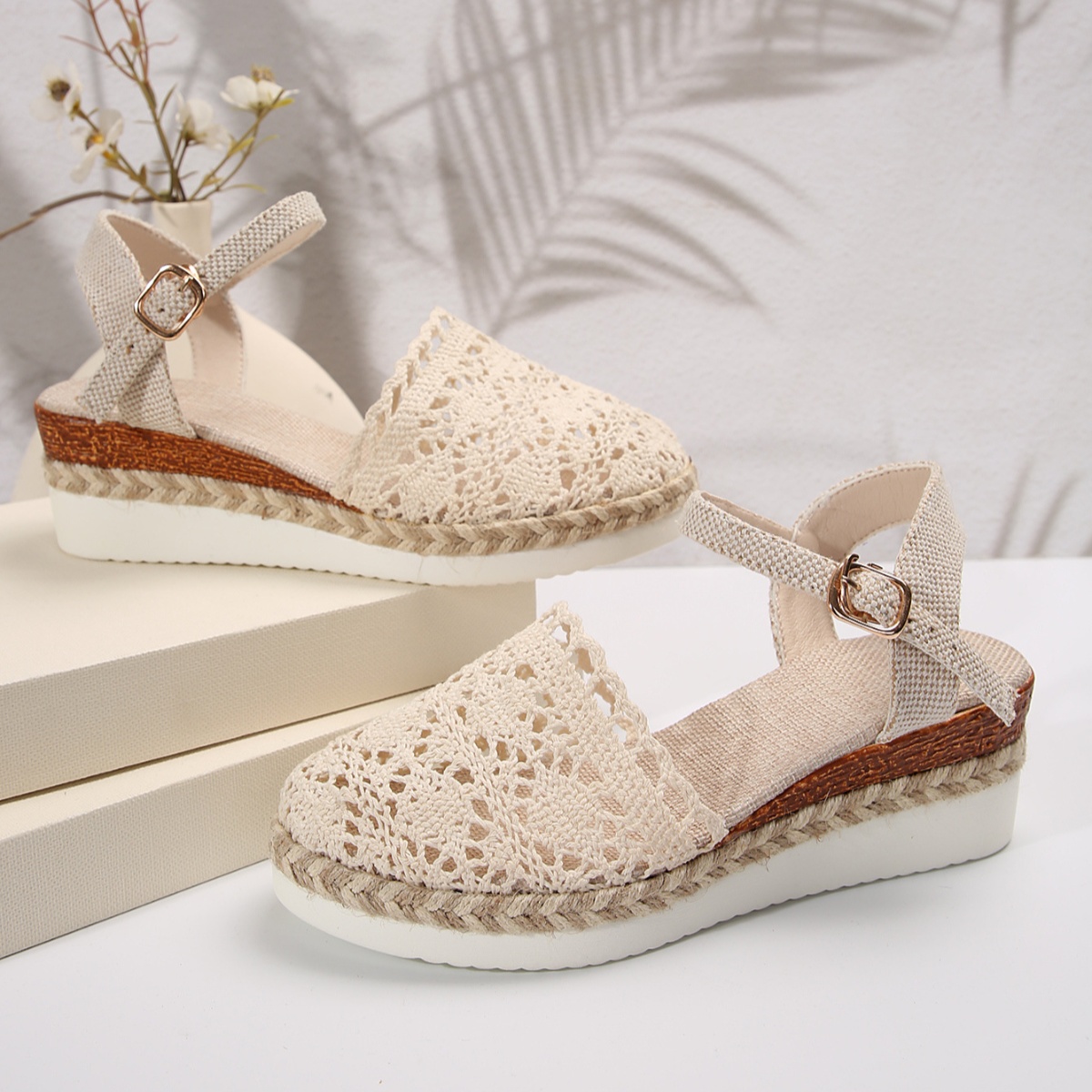 Floral Ankle Strap Espadrille Sandals