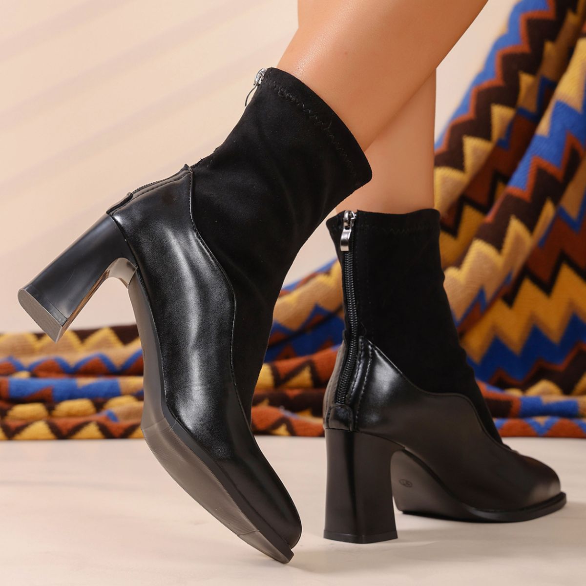 Square Neck Block Heel Boots