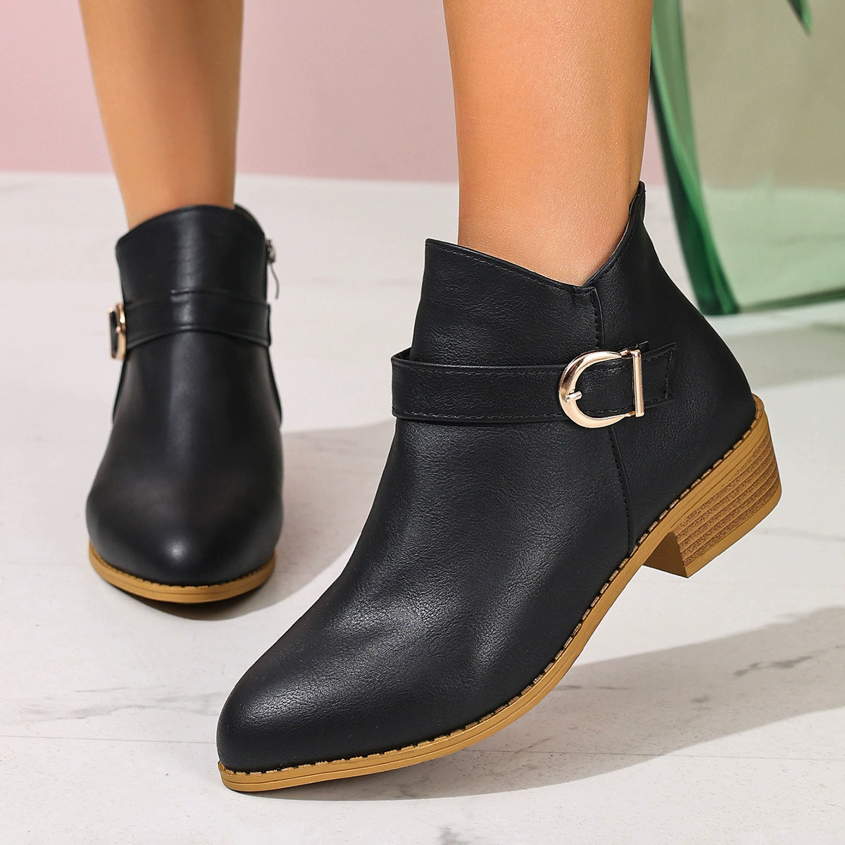 Point Toe Block Heels Boots
