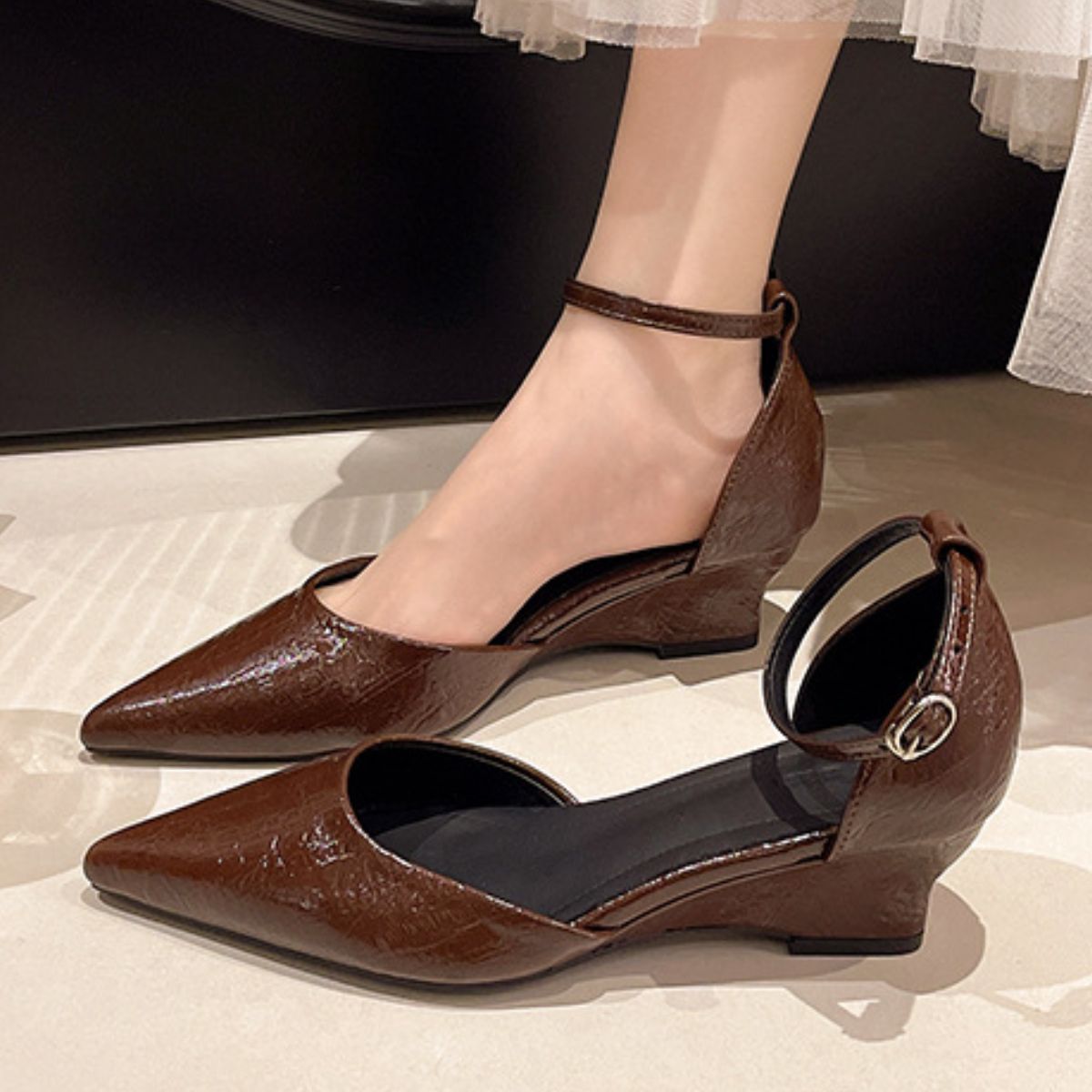 Pointed-Toe Ankle Strap Pumps