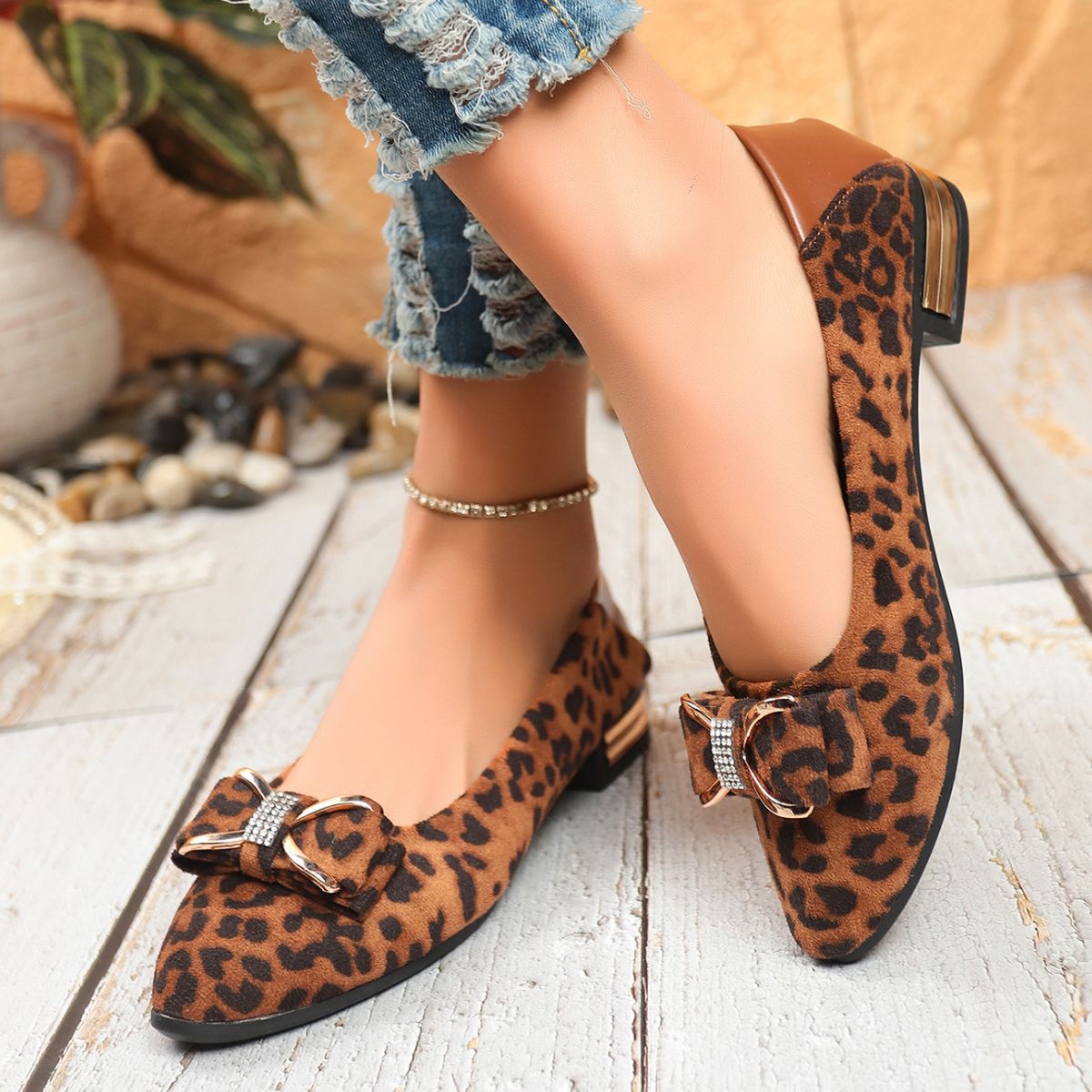 Point Toe Block Heels Slip-Ons
